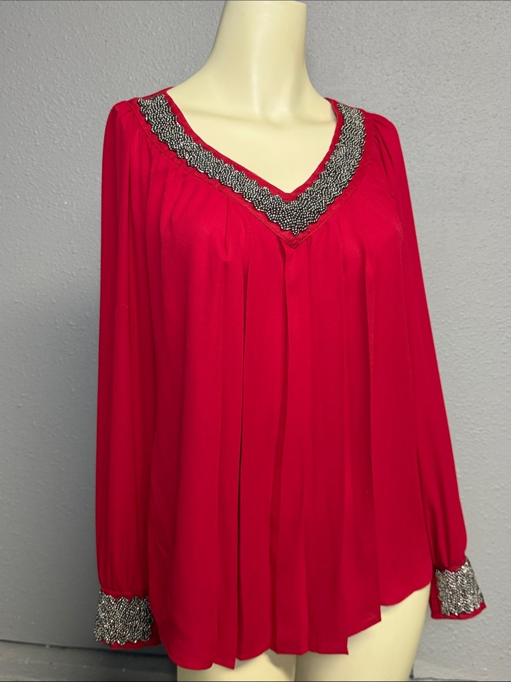Alfani Red V-Neck Beaded Blouse